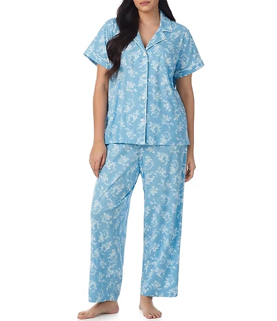Lauren Ralph Lauren Plus Size Floral Print Short Sleeve Notch Collar Jersey Knit Pajama Set