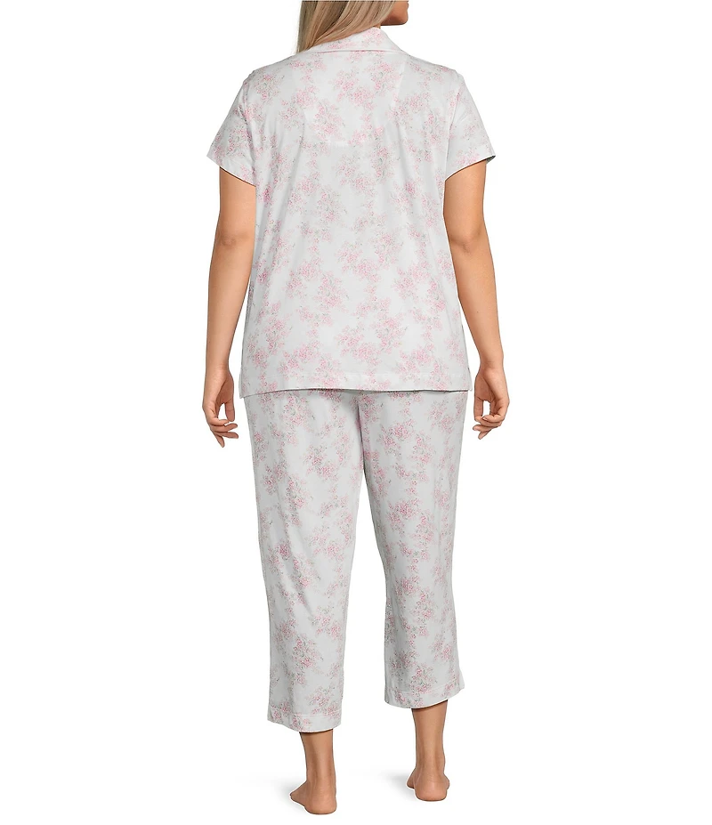 Lauren Ralph Lauren Plus Size Floral Print Short Sleeve Notch Collar Knit Cropped Pajama Set