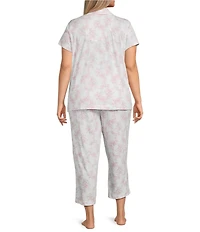 Lauren Ralph Lauren Plus Size Floral Print Short Sleeve Notch Collar Knit Cropped Pajama Set