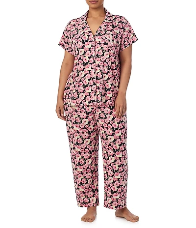 Lauren Ralph Lauren Plus Size Floral Print Short Sleeve Notch Collar Knit Pajama Set