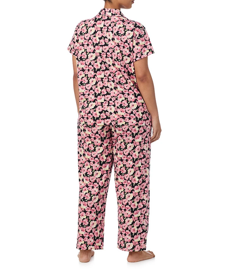 Lauren Ralph Lauren Plus Size Floral Print Short Sleeve Notch Collar Knit Pajama Set