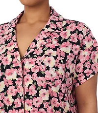 Lauren Ralph Lauren Plus Size Floral Print Short Sleeve Notch Collar Knit Pajama Set