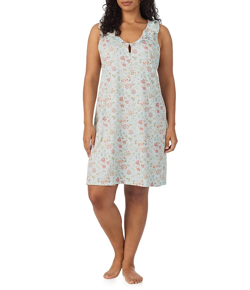 Lauren Ralph Lauren Plus Size Floral Print Sleeveless Flutter Neck Jersey Knit Nightgown