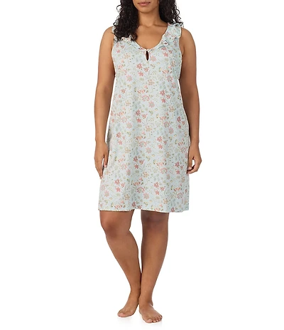 Lauren Ralph Lauren Plus Size Floral Print Sleeveless Flutter Neck Jersey Knit Nightgown