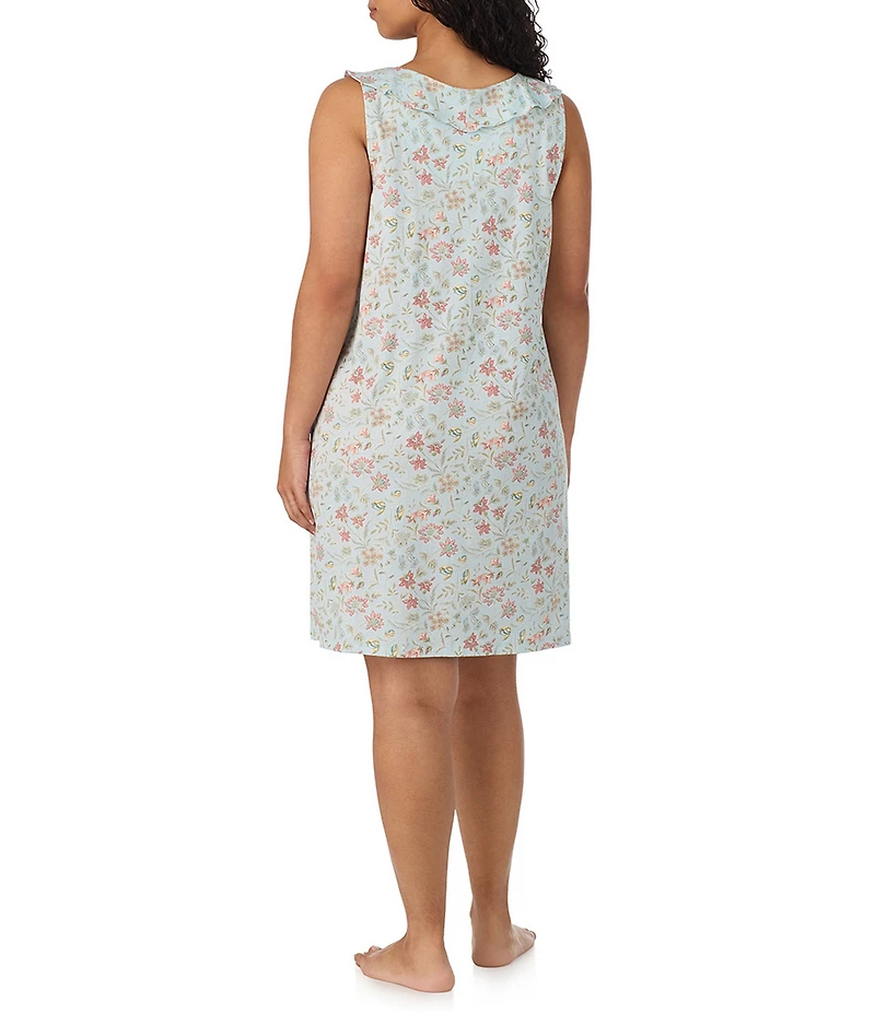 Lauren Ralph Lauren Plus Size Floral Print Sleeveless Flutter Neck Jersey Knit Nightgown