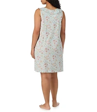 Lauren Ralph Lauren Plus Size Floral Print Sleeveless Flutter Neck Jersey Knit Nightgown