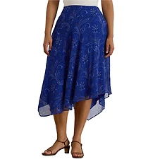 Lauren Ralph Lauren Plus Size Georgette Crinkle Paisley A-Line Handkerchief Hem Skirt