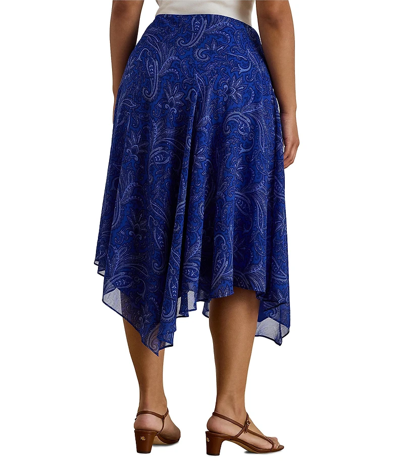 Lauren Ralph Lauren Plus Size Georgette Crinkle Paisley A-Line Handkerchief Hem Skirt