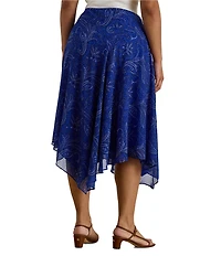 Lauren Ralph Lauren Plus Size Georgette Crinkle Paisley A-Line Handkerchief Hem Skirt