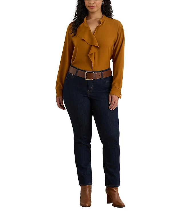 Lauren Ralph Lauren Plus Size Crinkle Georgette Floral Ruffle Trim