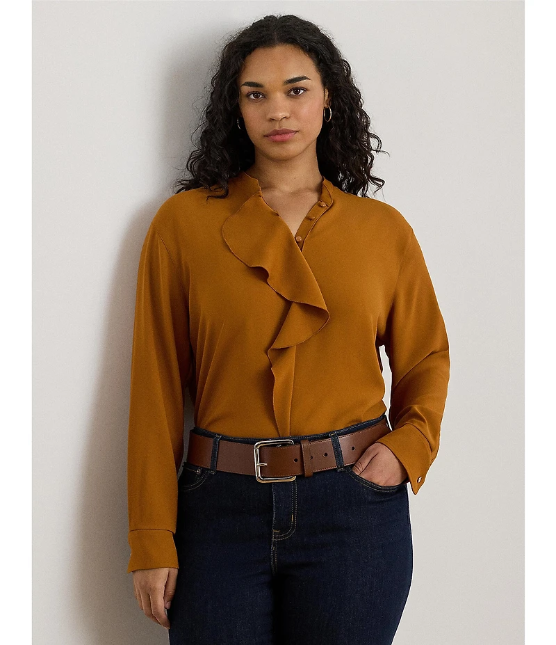 Lauren Ralph Lauren Plus Size Georgette Ruffle Trimmed Relaxed Tunic