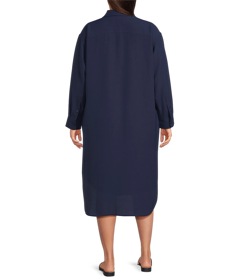 Lauren Ralph Lauren Plus Size Georgette Spread Collar Long Sleeve Shirtdress