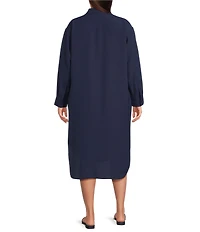 Lauren Ralph Lauren Plus Size Georgette Spread Collar Long Sleeve Shirtdress