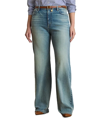 Lauren Ralph Lauren Plus Size High Rise Wide-Leg Denim Jeans