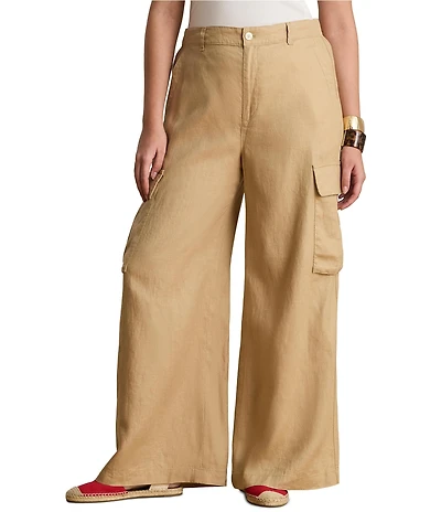 Lauren Ralph Lauren Plus Size High Rise Wide Leg Linen Cargo Pants