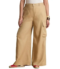 Lauren Ralph Lauren Plus Size High Rise Wide Leg Linen Cargo Pants