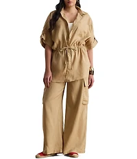 Lauren Ralph Lauren Plus Size High Rise Wide Leg Linen Cargo Pants