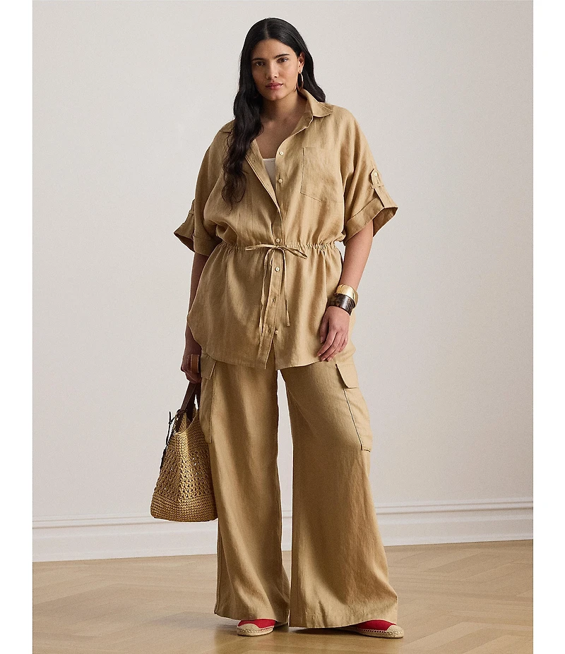 Lauren Ralph Lauren Plus Size High Rise Wide Leg Linen Cargo Pants