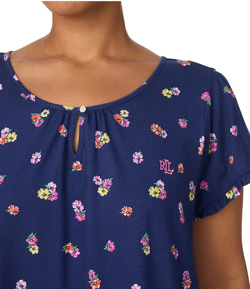 Lauren Ralph Lauren Plus Size Jersey Knit Ditsy Floral Flutter Sleeve Scoop Neck Short Nightgown