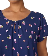 Lauren Ralph Lauren Plus Size Jersey Knit Ditsy Floral Flutter Sleeve Scoop Neck Short Nightgown