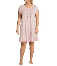 Lauren Ralph Lauren Plus Size Jersey Knit Floral Flutter Sleeve Scoop Neck Short Nightgown