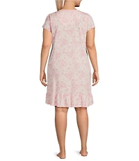 Lauren Ralph Lauren Plus Size Jersey Knit Floral Flutter Sleeve Scoop Neck Short Nightgown
