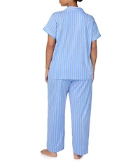 Lauren Ralph Lauren Plus Size Jersey Knit Striped Print Short Sleeve Notch Collar Long Pajama Set
