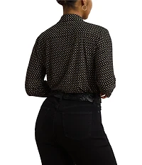 Lauren Ralph Lauren Plus Size Jersey Two-Tone Geometric Collared Long Sleeve Button Front Shirt