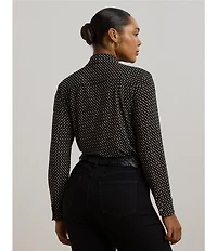 Lauren Ralph Lauren Plus Size Jersey Two-Tone Geometric Collared Long Sleeve Button Front Shirt
