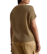 Lauren Ralph Lauren Plus Size Linen-Blend Ribbed V-Neck Short Dolman Sleeve Sweater