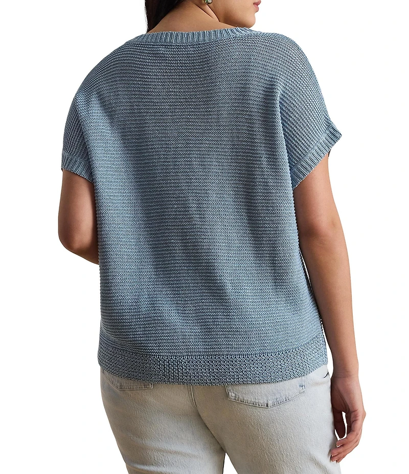 Lauren Ralph Lauren Plus Size Linen-Blend Ribbed V-Neck Short Dolman Sleeve Sweater