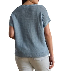 Lauren Ralph Lauren Plus Size Linen-Blend Ribbed V-Neck Short Dolman Sleeve Sweater