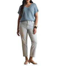 Lauren Ralph Lauren Plus Size Linen-Blend Ribbed V-Neck Short Dolman Sleeve Sweater
