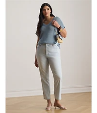 Lauren Ralph Lauren Plus Size Linen-Blend Ribbed V-Neck Short Dolman Sleeve Sweater