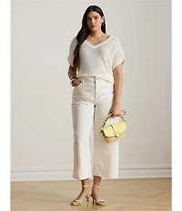 Lauren Ralph Lauren Plus Size Linen-Blend Ribbed V-Neck Short Dolman Sleeve Sweater