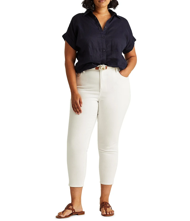 Lauren Ralph Lauren Plus Size Point Collar Short Sleeve Linen Shirt