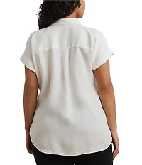 Lauren Ralph Lauren Plus Size Point Collar Short Sleeve Linen Shirt