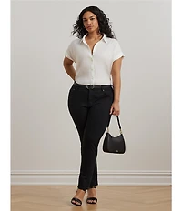 Lauren Ralph Lauren Plus Size Point Collar Short Sleeve Linen Shirt