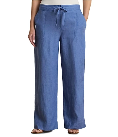 Lauren Ralph Lauren Plus Size Linen Mid Rise Wide Leg Pull-On Pant