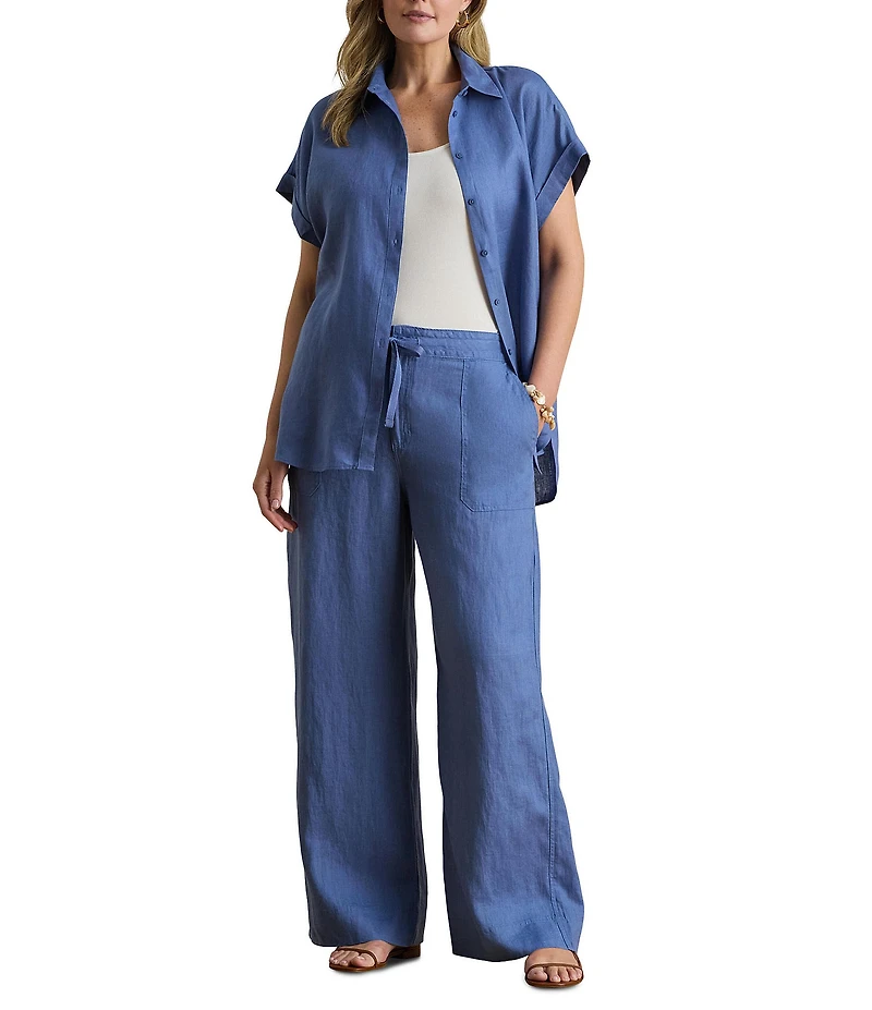Lauren Ralph Lauren Plus Size Linen Mid Rise Wide Leg Pull-On Pant