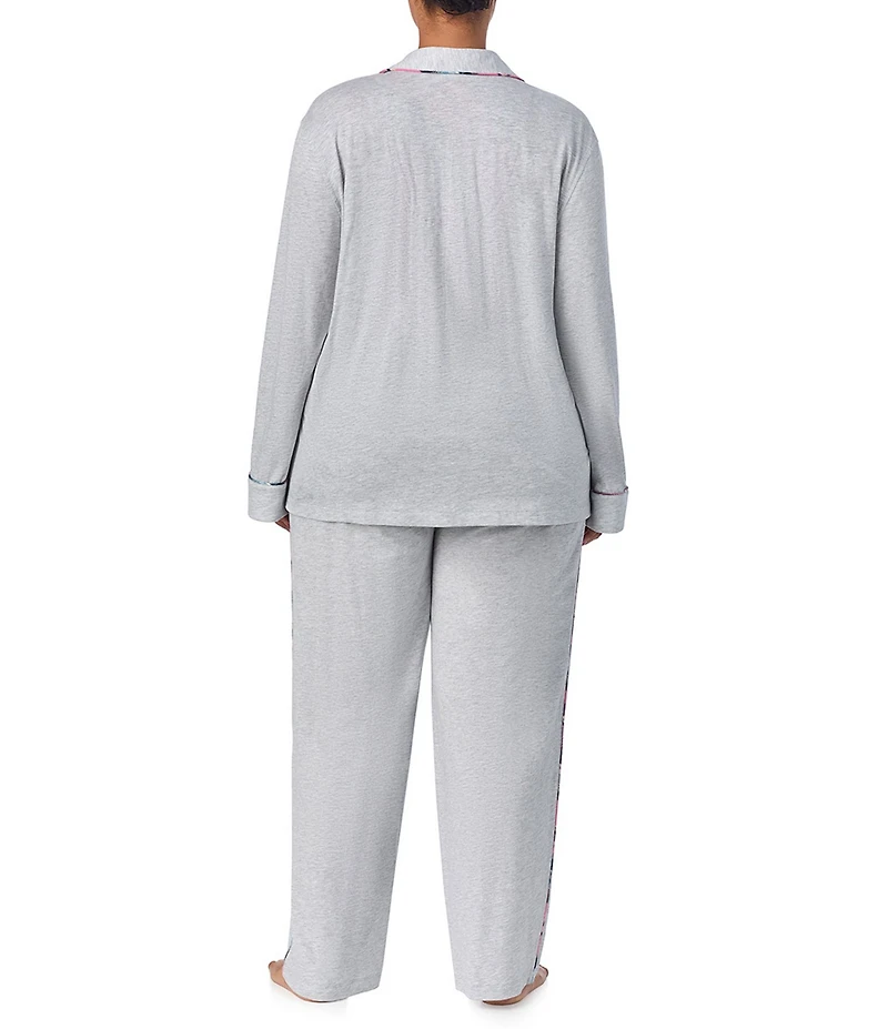 Lauren Ralph Lauren Plus Size Long Sleeve Notch Collar Long Pant Jersey Knit Pajama Set