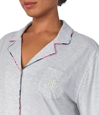 Lauren Ralph Lauren Plus Size Long Sleeve Notch Collar Long Pant Jersey Knit Pajama Set
