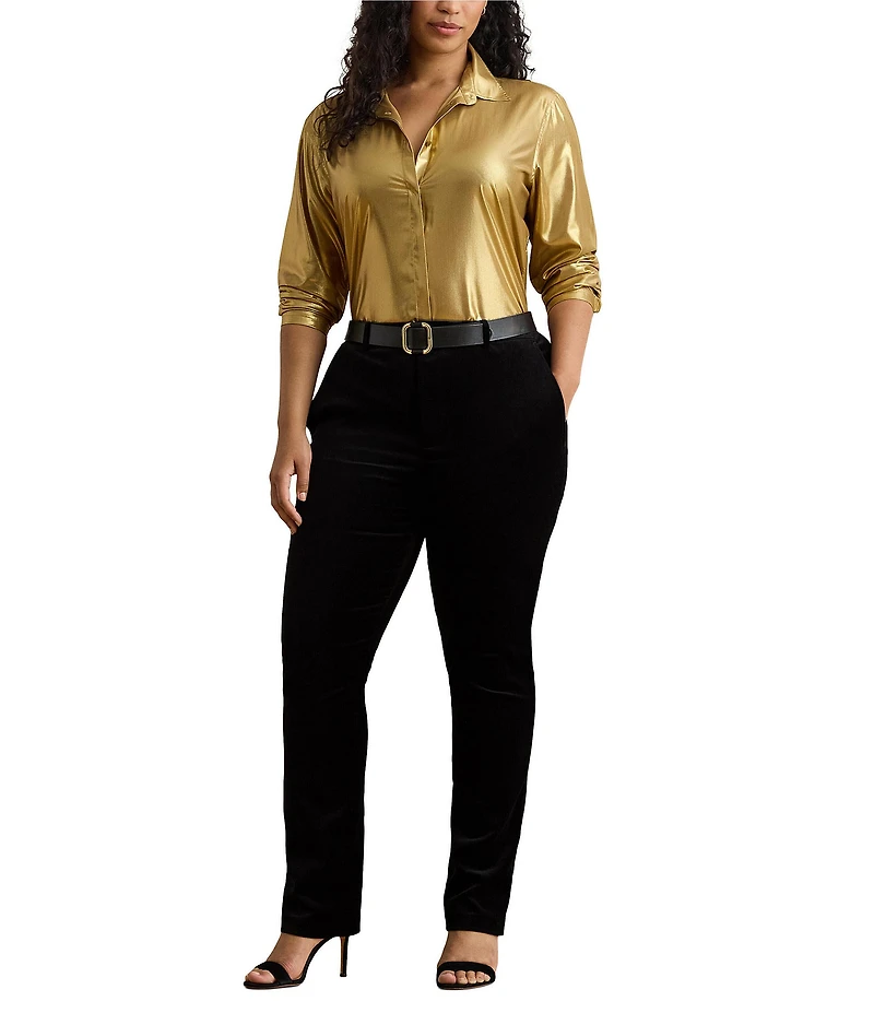 Lauren Ralph Lauren Plus Size Metallic Chiffon Point Collar Long Sleeve Button-Front Shirt
