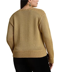 Lauren Ralph Lauren Plus Size Metallic Cotton Blend Crew Neck Long Sleeve Sweater