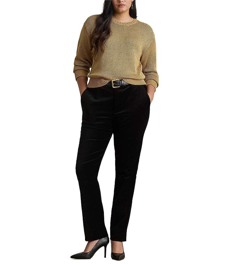 Lauren Ralph Lauren Plus Size Metallic Cotton Blend Crew Neck Long Sleeve Sweater