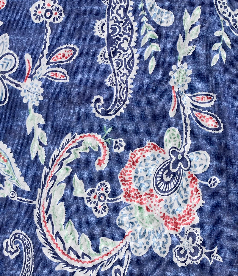Lauren Ralph Lauren Plus Size Paisley Print Short Sleeve Notch Collar Knit Cropped Pajama Set