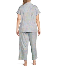 Lauren Ralph Lauren Plus Size Paisley Print Short Sleeve Notch Collar Knit Cropped Pajama Set