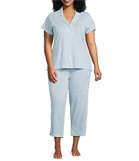 Lauren Ralph Lauren Plus Size Paisley Print Short Sleeve Notch Collar Knit Cropped Pajama Set