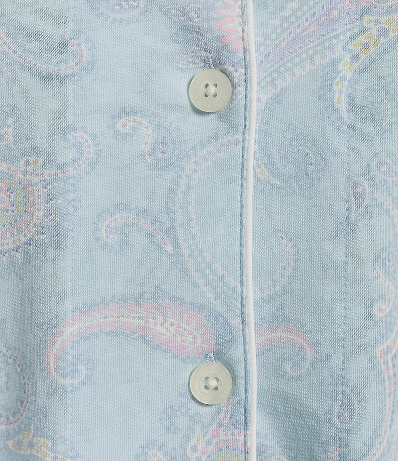 Lauren Ralph Lauren Plus Size Paisley Print Short Sleeve Notch Collar Knit Cropped Pajama Set