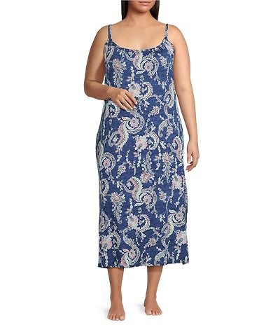 Lauren Ralph Lauren Plus Size Paisley Print Sleeveless Scoop Neck Knit Ballet Nightgown